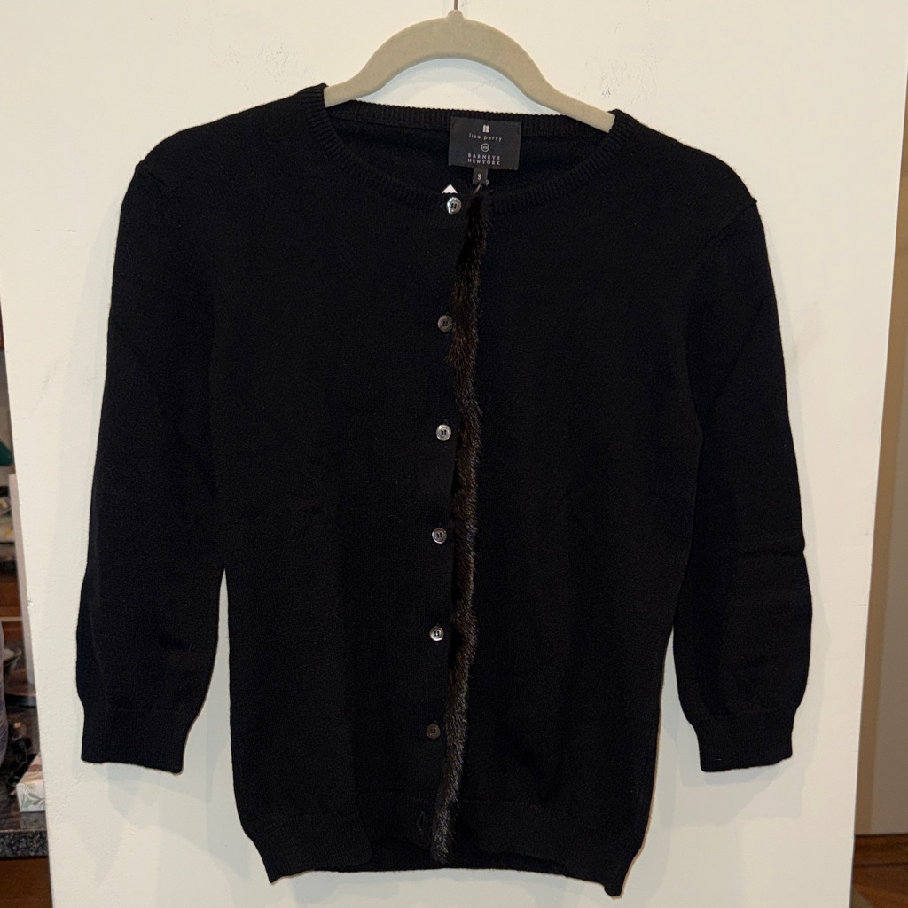 Lisa Perry X Barneys Ny Cashmere Black Button-Up Cardigan Sweater Mink Fur Sm